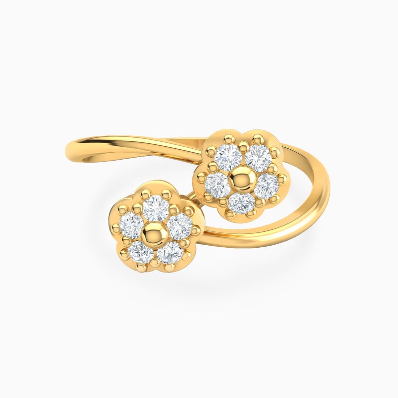 lazurde Flower Cubic Zirconia Two Headed Ring in 18K Gold - Image 1